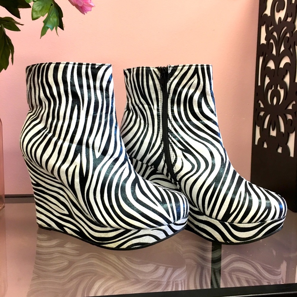 Zebra Print Wedge Platform Boots - image 1